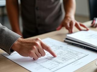 Architecte d'intérieur expliquant un plan à un client